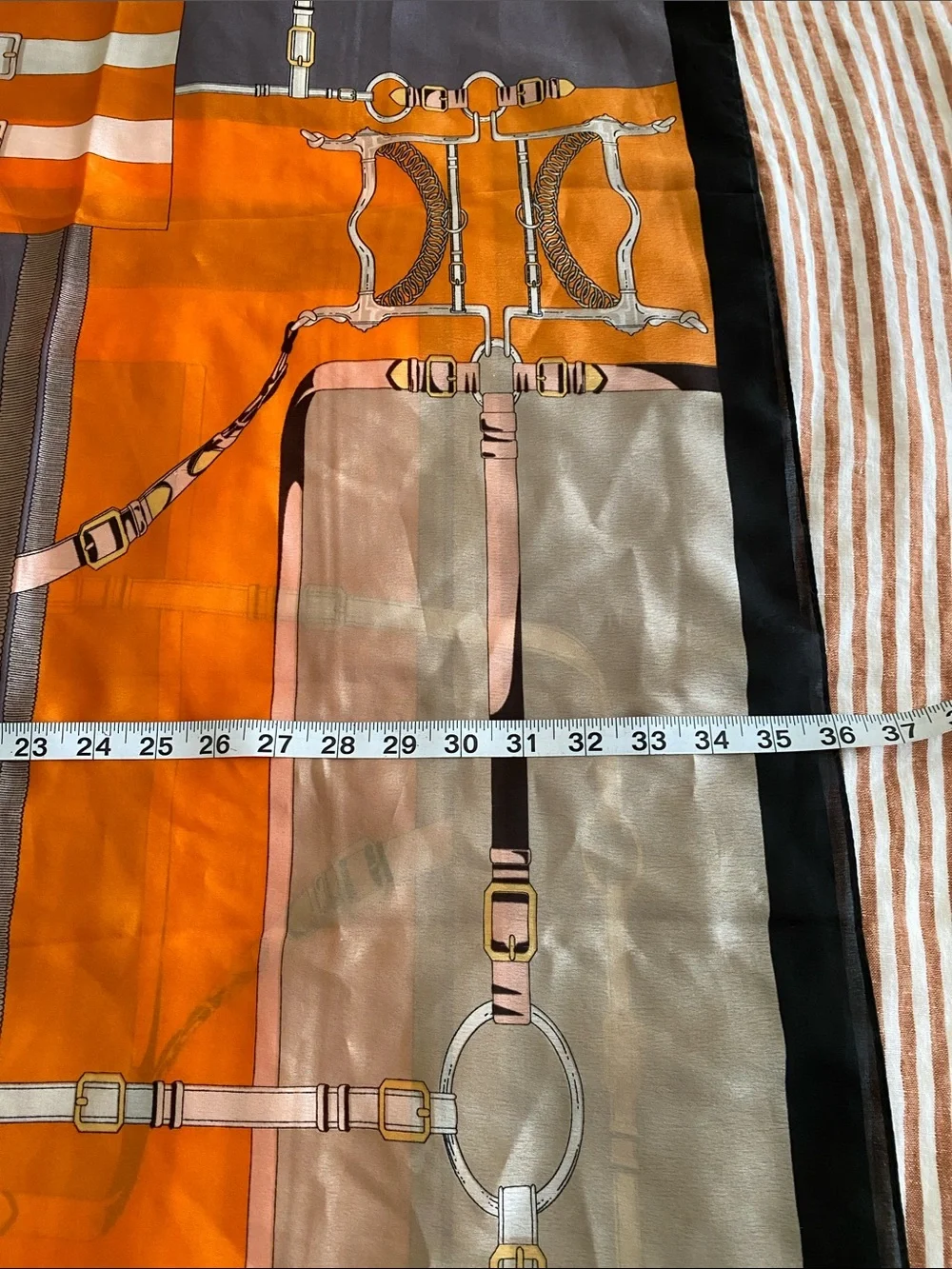 Vibrant Orange and Gray Decorative Bedding Scarf with Equestrian Print